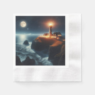 Nautical/coastal lighthouse at night with moon napkins