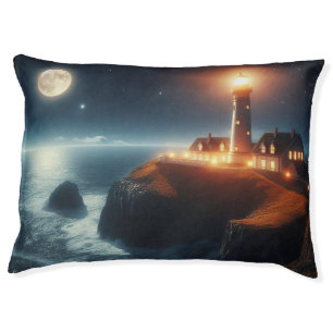 Nautical/coastal lighthouse at night with moon pet bed