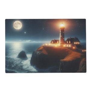 Nautical/coastal lighthouse at night with moon placemat