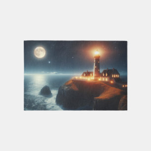 Nautical/coastal lighthouse at night with moon rug