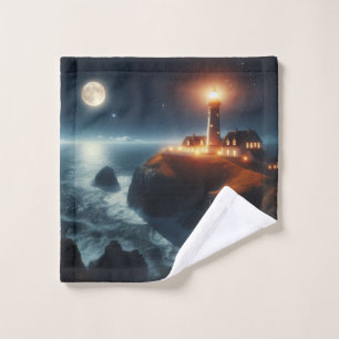 Nautical/coastal lighthouse at night with moon wash cloth