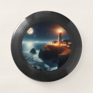 Nautical/coastal lighthouse at night with moon Wham-O frisbee