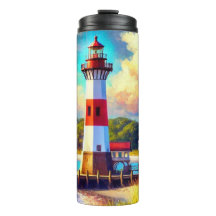 Nautical Coastal Lighthouse  Thermal Tumbler