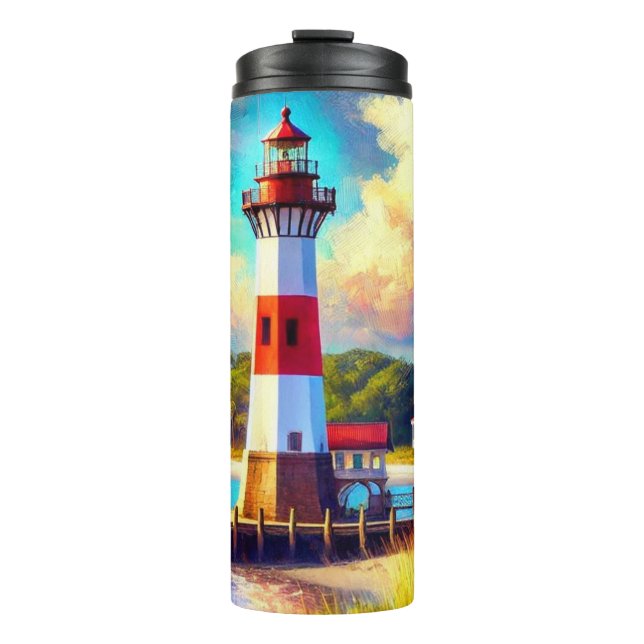 Nautical Coastal Lighthouse  Thermal Tumbler (Front)