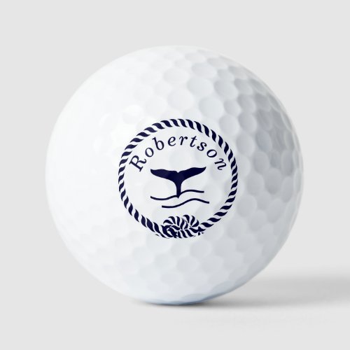 Nautical coastal name  Sailboat Whale  Navy Blue  Golf Balls