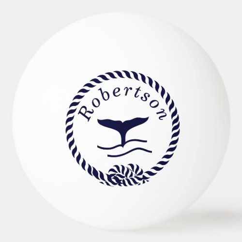 Nautical coastal name  Sailboat Whale  Navy Blue Ping Pong Ball