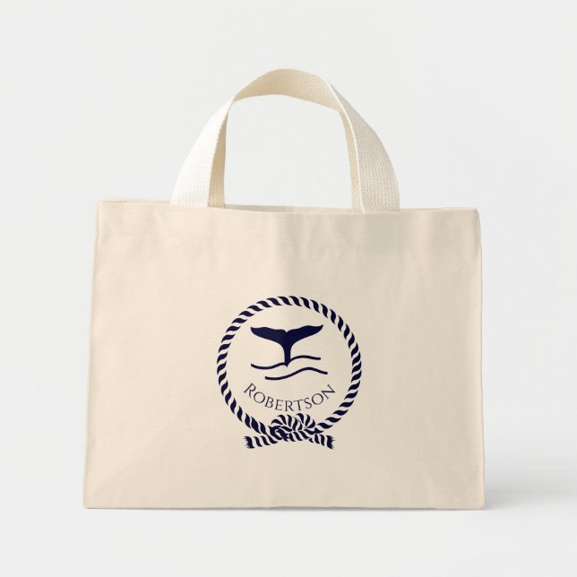 Nautical coastal name  Sailboat Whale  Navy Blue T Mini Tote Bag (Front)