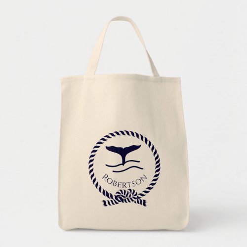 Nautical coastal name  Sailboat Whale  Navy Blue Tote Bag