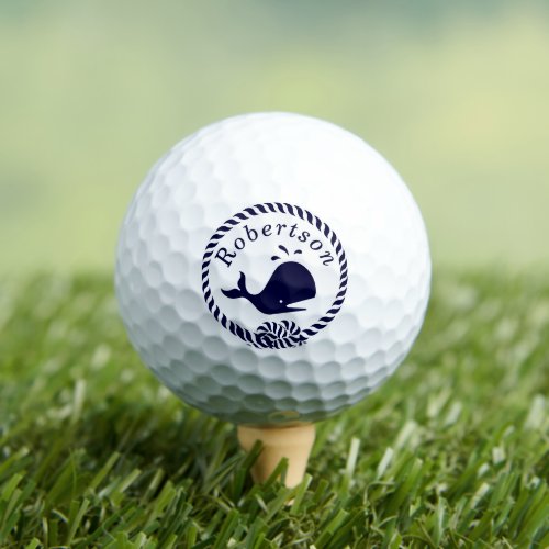 Nautical coastal name Whale Navy Blue Golf Balls