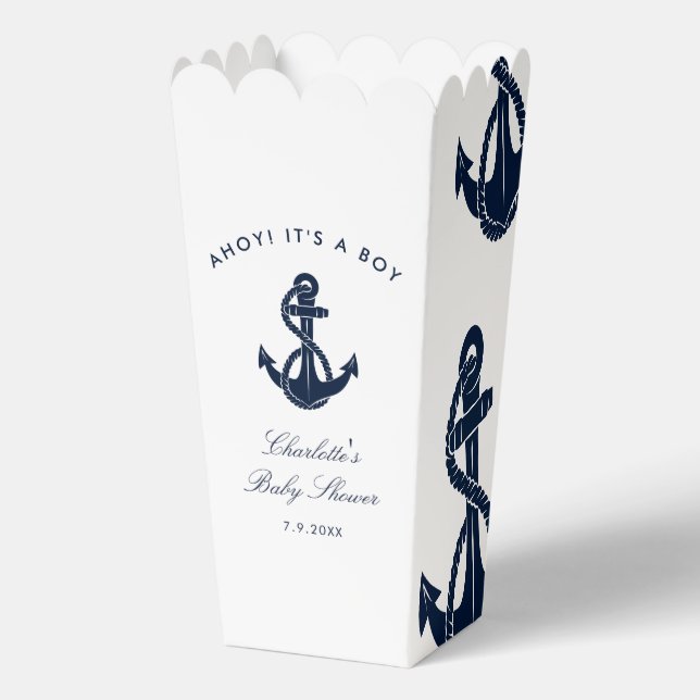 Nautical Coastal Navy Blue Anchor Baby Shower Favor Boxes (Front)