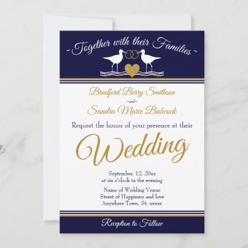 Nautical Coastal  Navy Blue Sandpiper Wedding  Invitation