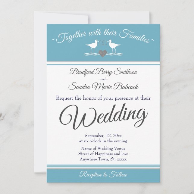 Nautical Coastal  Navy Blue Sandpiper Wedding   Invitation (Front)