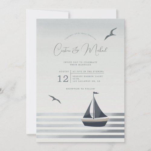 Nautical coastal sailboat wedding invitation