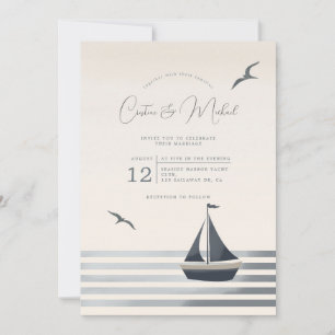 Nautical coastal sailboat wedding invitation