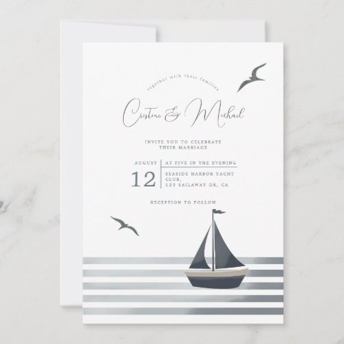 Nautical coastal sailboat wedding invitation