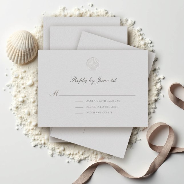 Nautical Coastal Shell Formal Wedding Response (nautical wedding rsvp reply coastal modern classic formal traditional elegant shell medium ivory)
