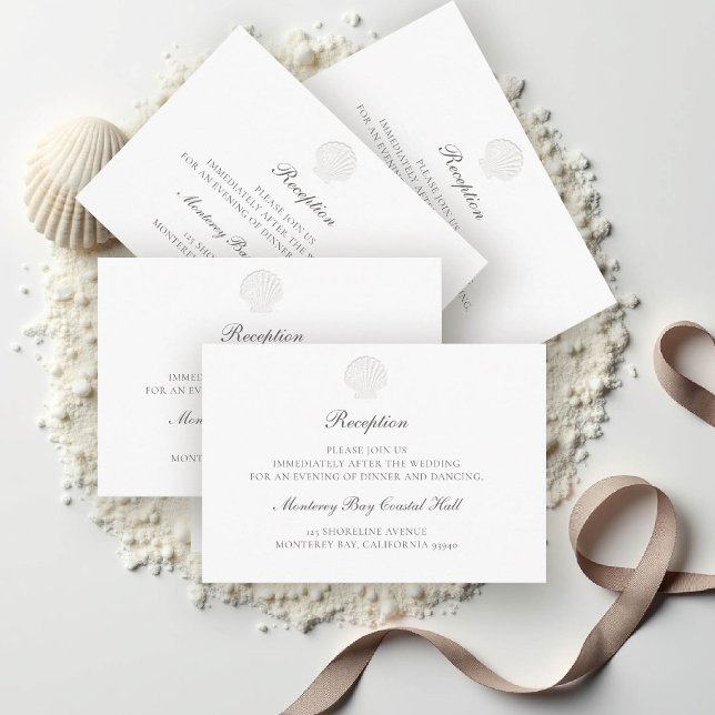 Nautical Coastal Shell Pure Reception Wedding Enclosure Card (nautical wedding reception details coastal modern classic formal traditional elegant shell white)