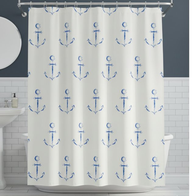 Nautical Coastal Shower Curtain (simple minimalist elegant nautical anchor beach house shower curtain)