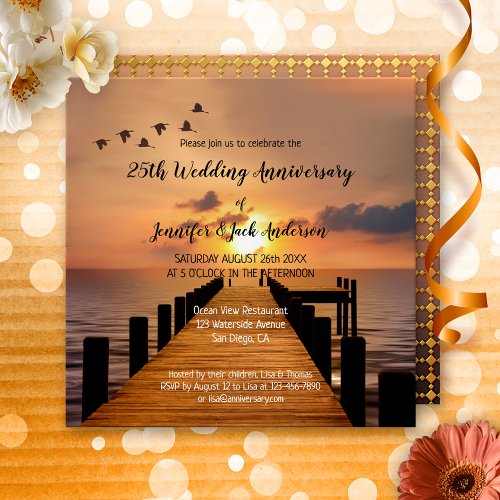Nautical Coastal Sunset Wedding Anniversary Invitation