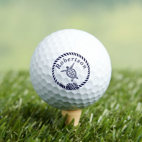 Nautical Coastal Turtles Name Navy Blue Golf Balls