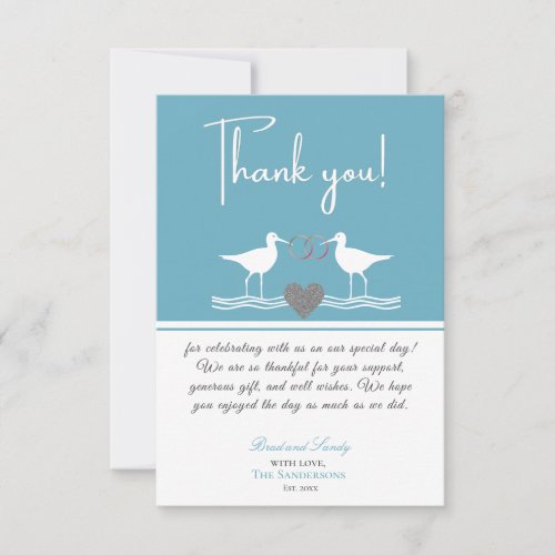 Nautical Coastal Wedding Dusty Blue Sandpipers  Thank You Card