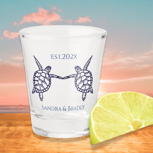 Nautical coastal wedding favor Sea turtles Shot Glass