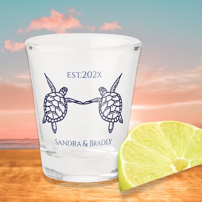 Nautical coastal wedding favor Sea turtles Shot Glass (Creator Uploaded)
