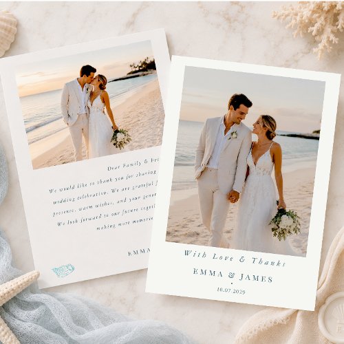 Nautical Coastal Wedding Photo Thank You Card
