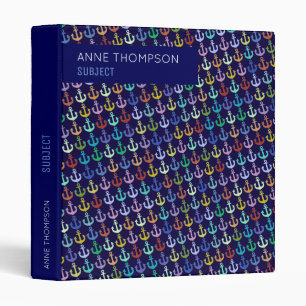 Nautical colorful anchors on blue binder