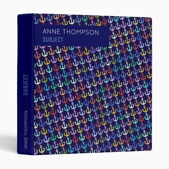 Nautical colorful anchors on blue binder (Front/Spine)