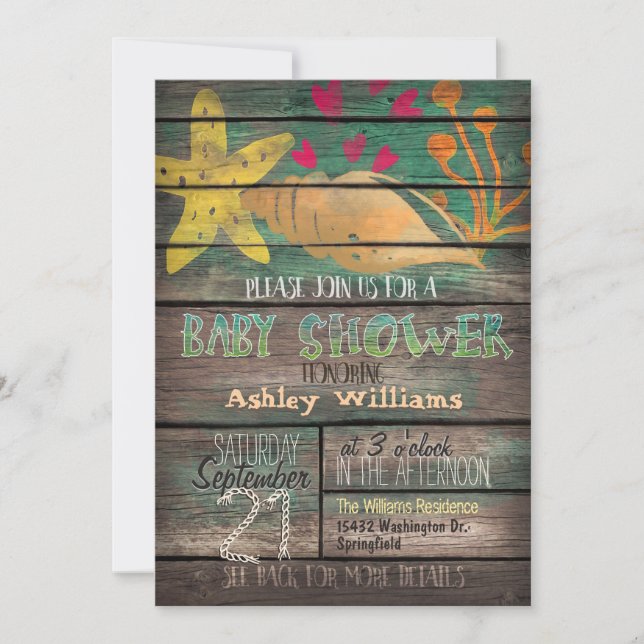 Nautical, Colorful Beach Wood Baby Shower Invitation (Front)