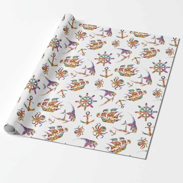 Nautical colorful pattern wrapping paper (Unrolled)
