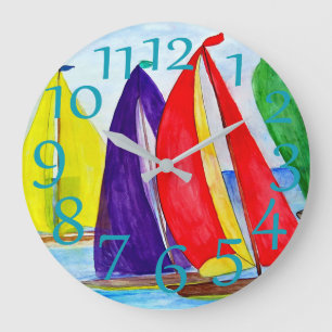 Nautical colorful sails acrylic wall clock. large clock