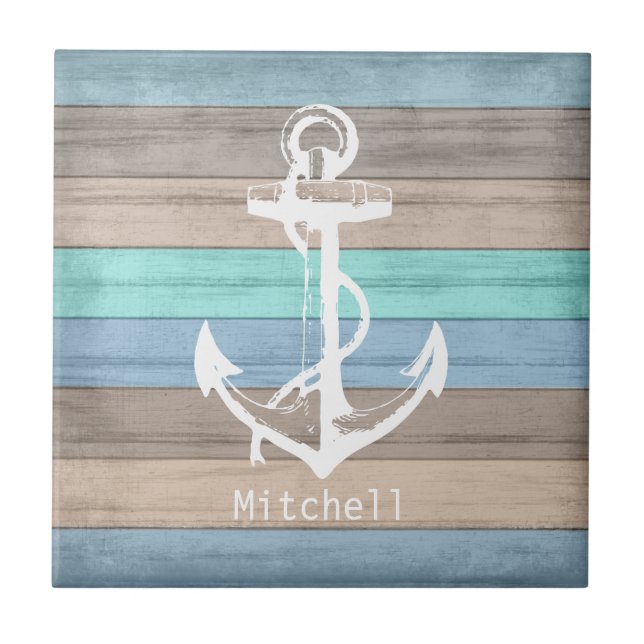 ⚓ Nautical Colorful Wood Ceramic Tile (Front)