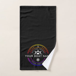 Nautical colourful Custom Boat Name Welcome Hand Towel