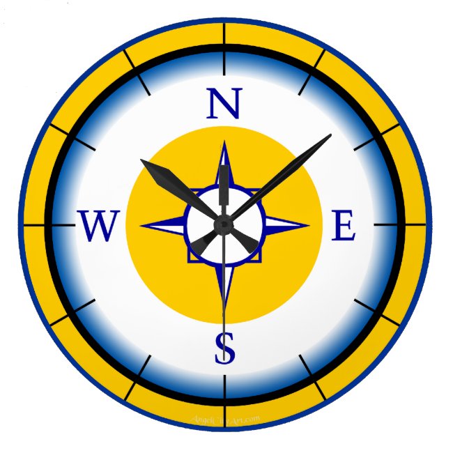 Nautical Compas Blue, White, Gold Wall Clock