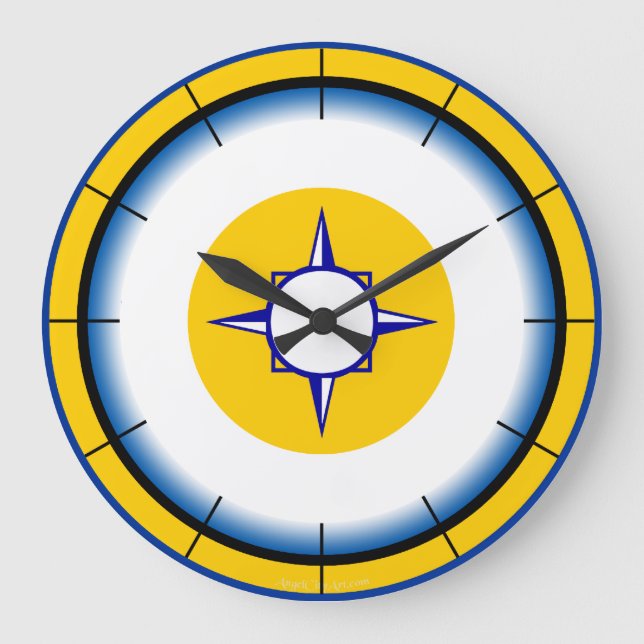 Nautical Compas Blue, White, Gold Wall Clock (Front)