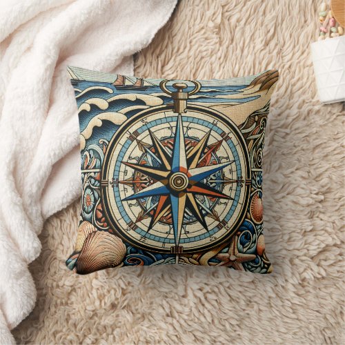 Nautical Compass 1 Throw Pillow