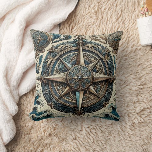 Nautical Compass 2 Throw Pillow