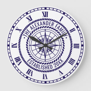Nautical Compass #3 Family Name Date Estd Rope Frm Large Clock