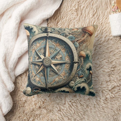 Nautical Compass  3 Throw Pillow
