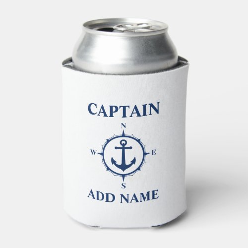 Nautical Compass Anchor Captain Add Name or Boat Can Cooler