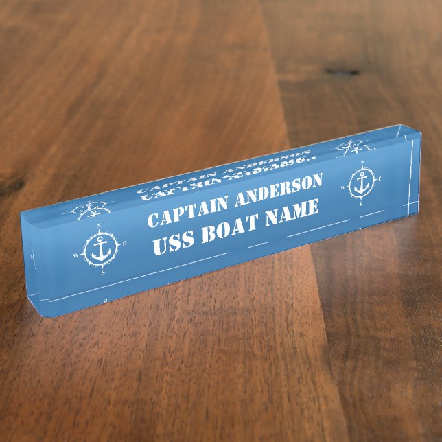 Nautical Compass Anchor Captain and Boat Desk Name Plate (Side)