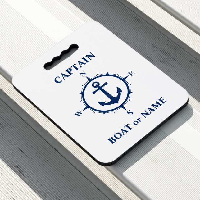 Nautical Compass Anchor Captain Boat or Name Navy Seat Cushion (In Situ)