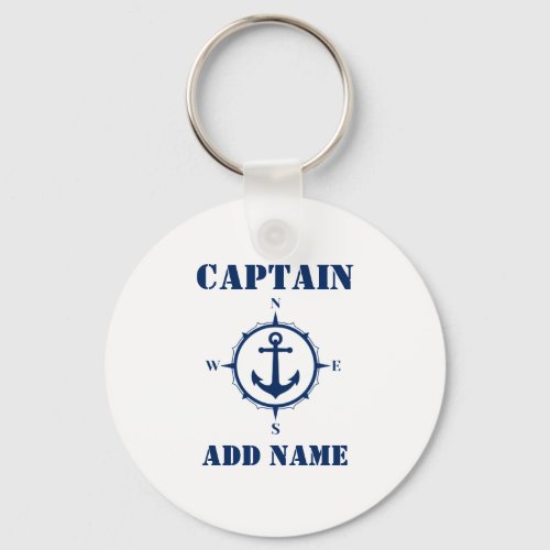 Nautical Compass Anchor Captain Name or Boat White Keychain