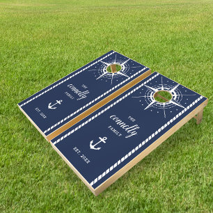 Nautical Compass & Anchor Personalized Family Name Cornhole Set