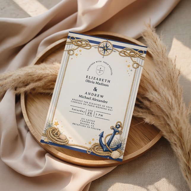 Nautical Compass Anchor Wedding Invitation (Creator Uploaded)