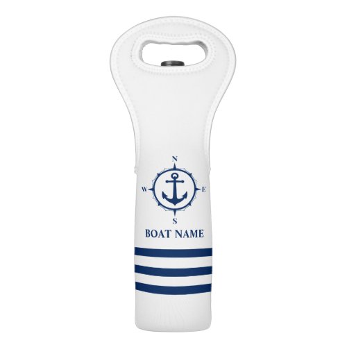 Nautical Compass Anchor Your Boat Name Navy White Wine Bag