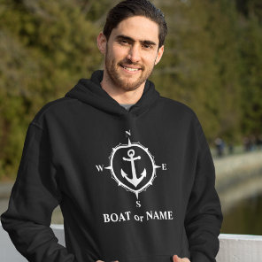 Nautical Compass Anchor Your Boat or Name Black Hoodie