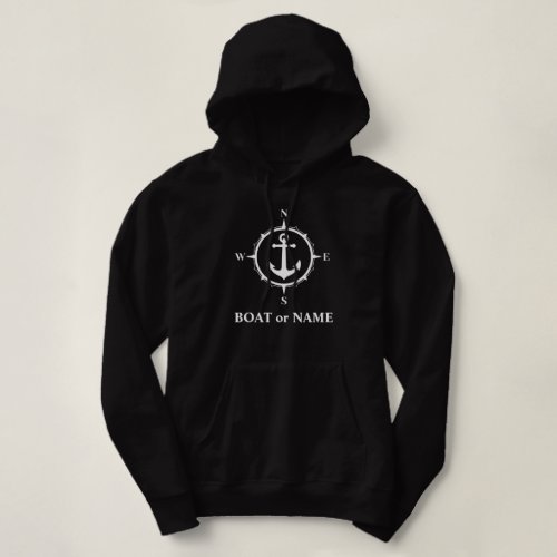Nautical Compass Anchor Your Boat or Name Black Hoodie